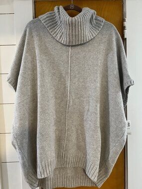 Old Navy Light Gray Ribbed Turtleneck Poncho Sweater